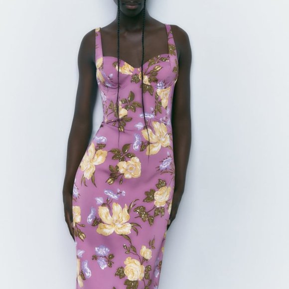 NWT ZARA MINI PRINTED FLORAL BUSTIER DRESS/ZARA EVENING DRESS - Picture 3 of 8